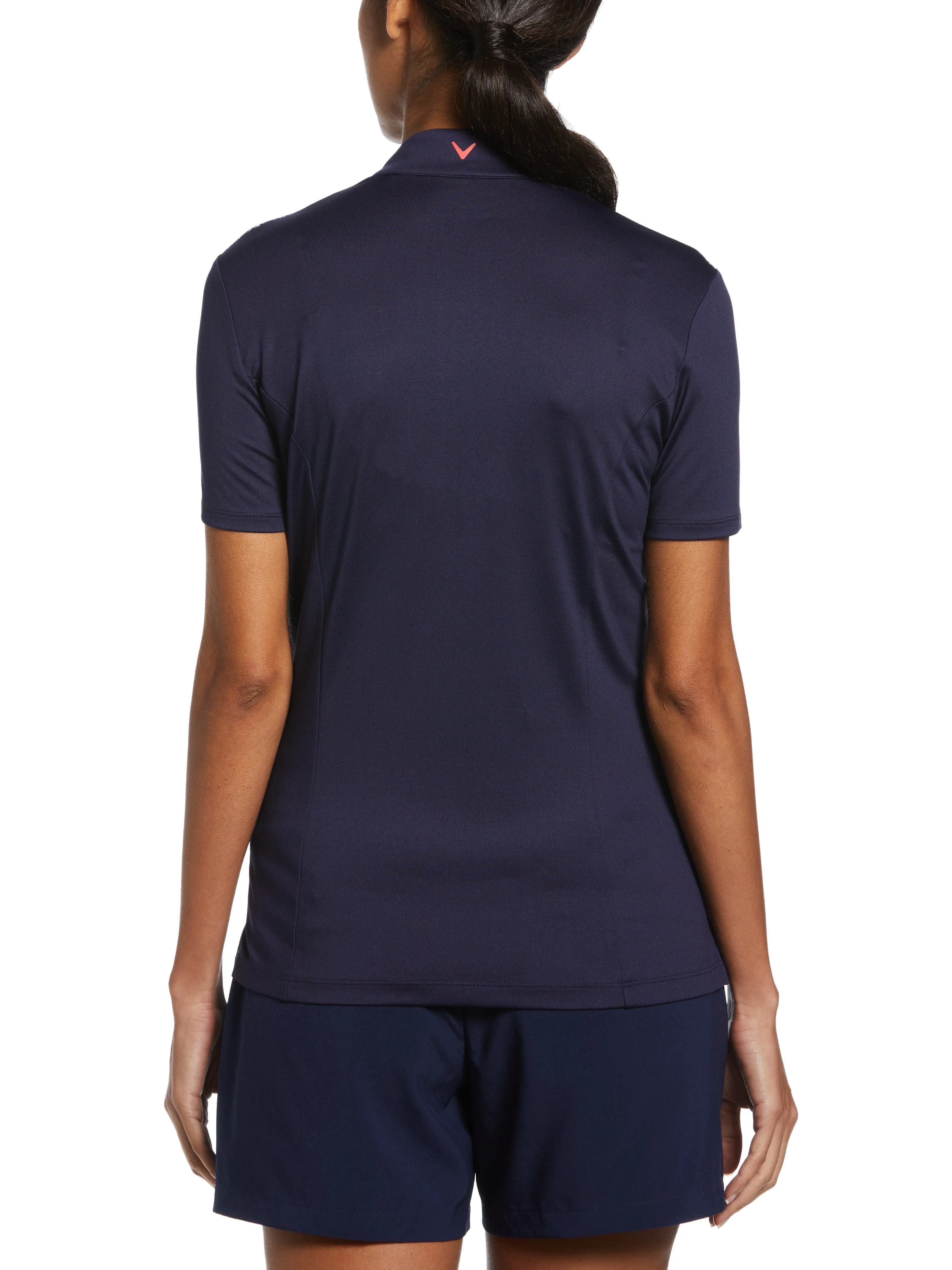 Womens Zip Mock Space-Dye Chevron Print Golf Polo