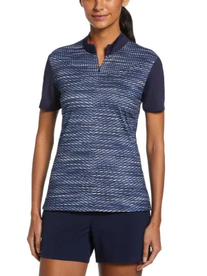 Womens Zip Mock Space-Dye Chevron Print Golf Polo