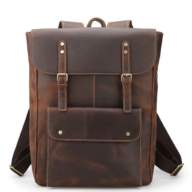 Woosir Vintage Genuine Leather College Backpack Travel