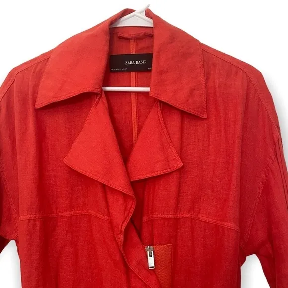 Zara Basic Linen Jacket | Orange Red | Size XS