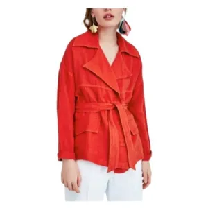 Zara Basic Linen Jacket | Orange Red | Size XS