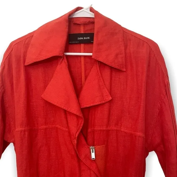 Zara Basic Linen Jacket | Orange Red | Size XS