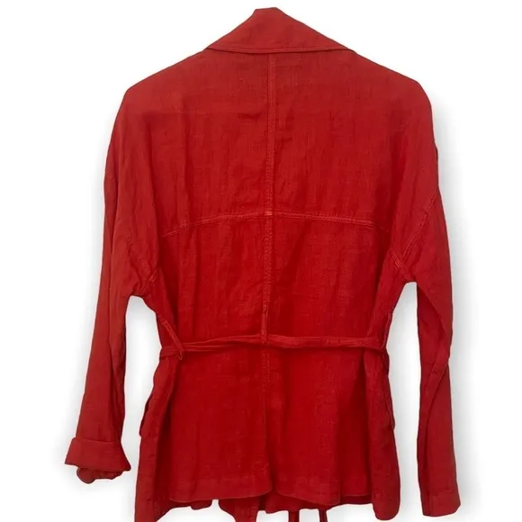 Zara Basic Linen Jacket | Orange Red | Size XS