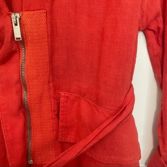 Zara Basic Linen Jacket | Orange Red | Size XS